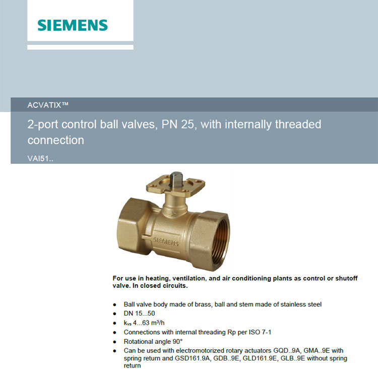 西门子二通球阀VAI51，螺纹连接，压力PN25